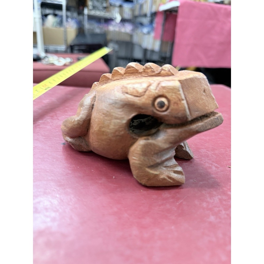 Wooden Hand Carved Frog Four Inches Long